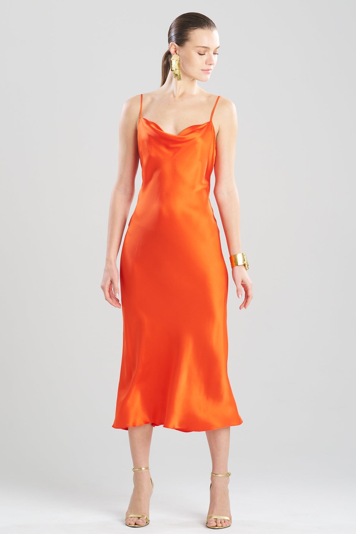 Key Cowl Neck Silk Slip Dress Blood Orange