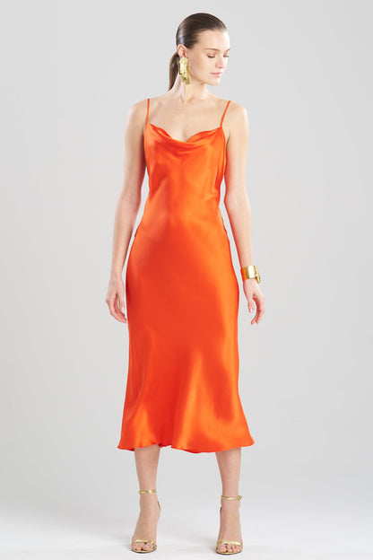 Key Cowl Neck Silk Slip Dress Blood Orange