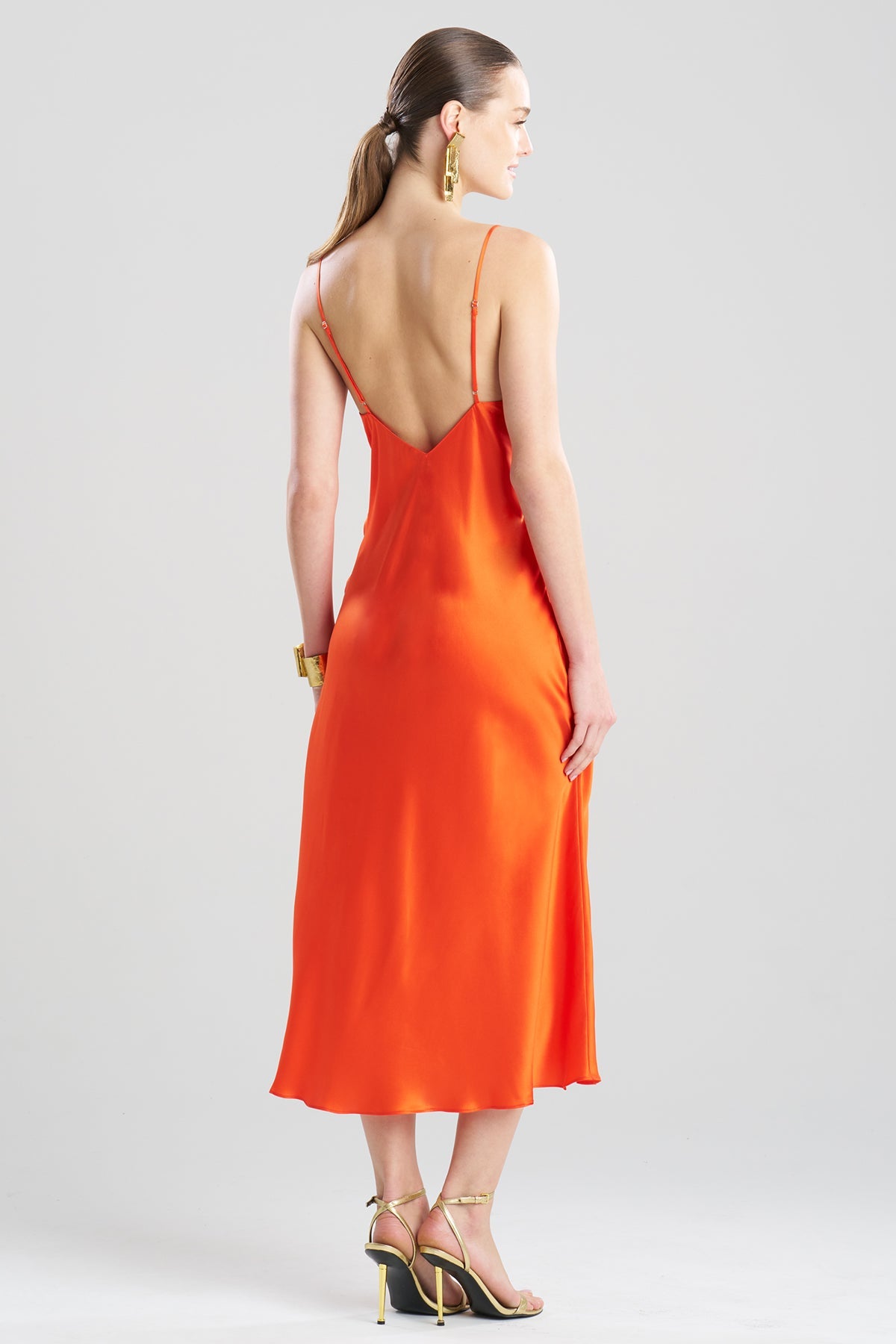 Key Cowl Neck Silk Slip Dress Blood Orange
