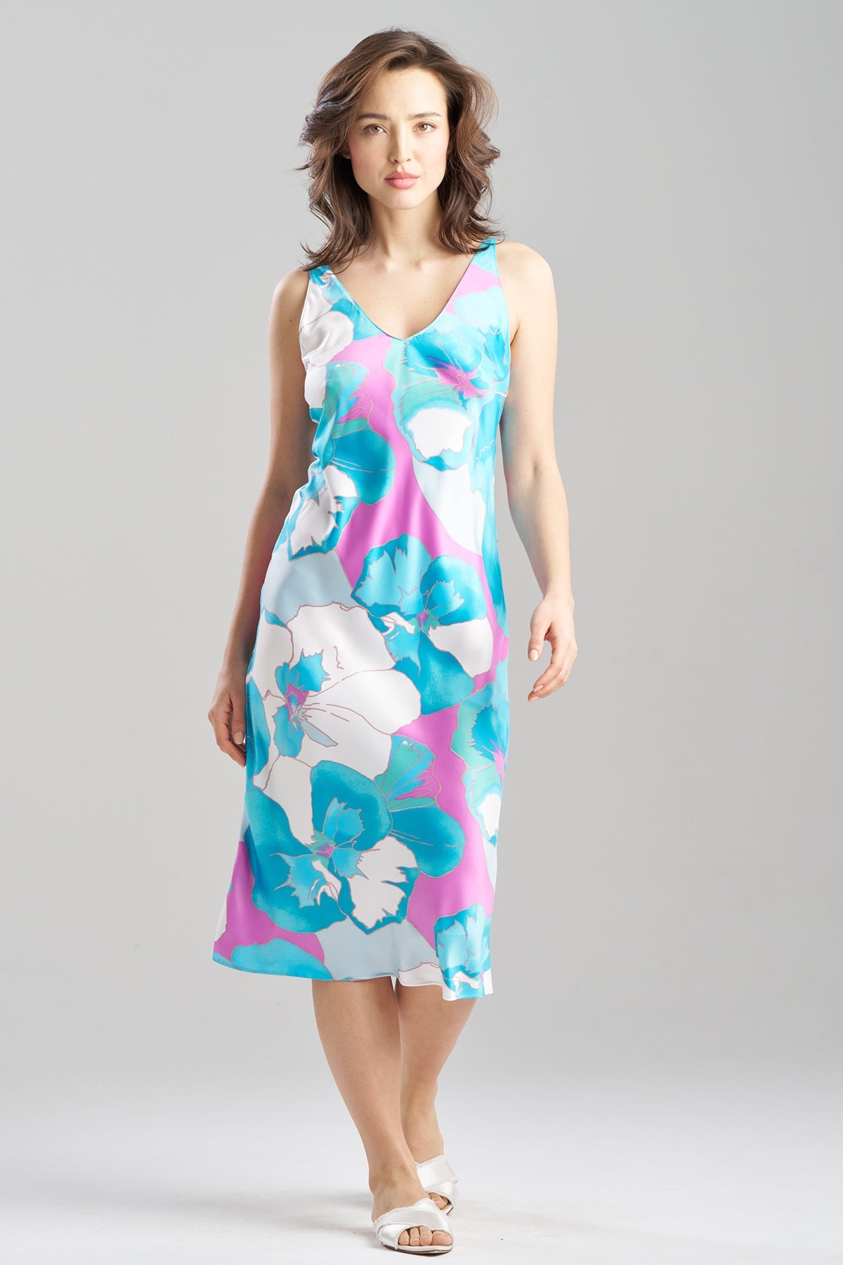 Floria Printed Satin Slip Dress Blue