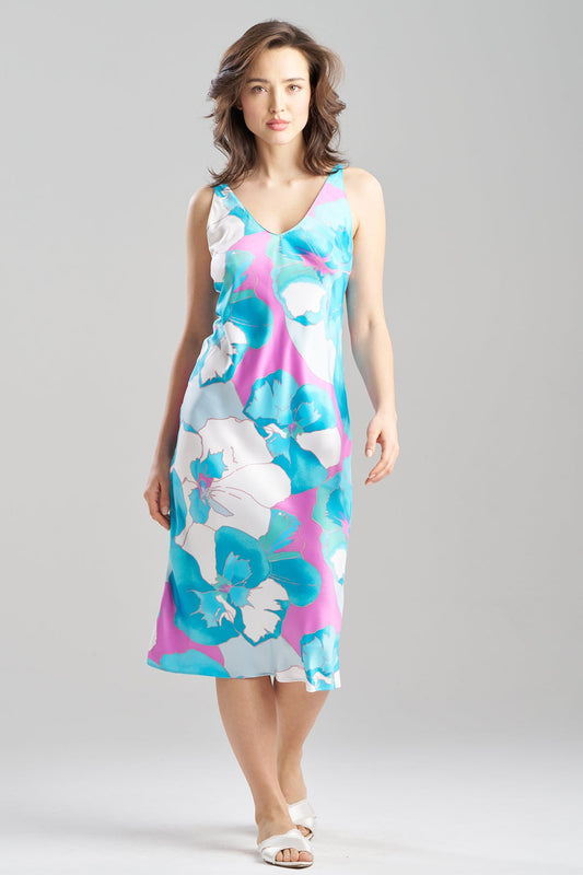 Floria Printed Satin Slip Dress Blue