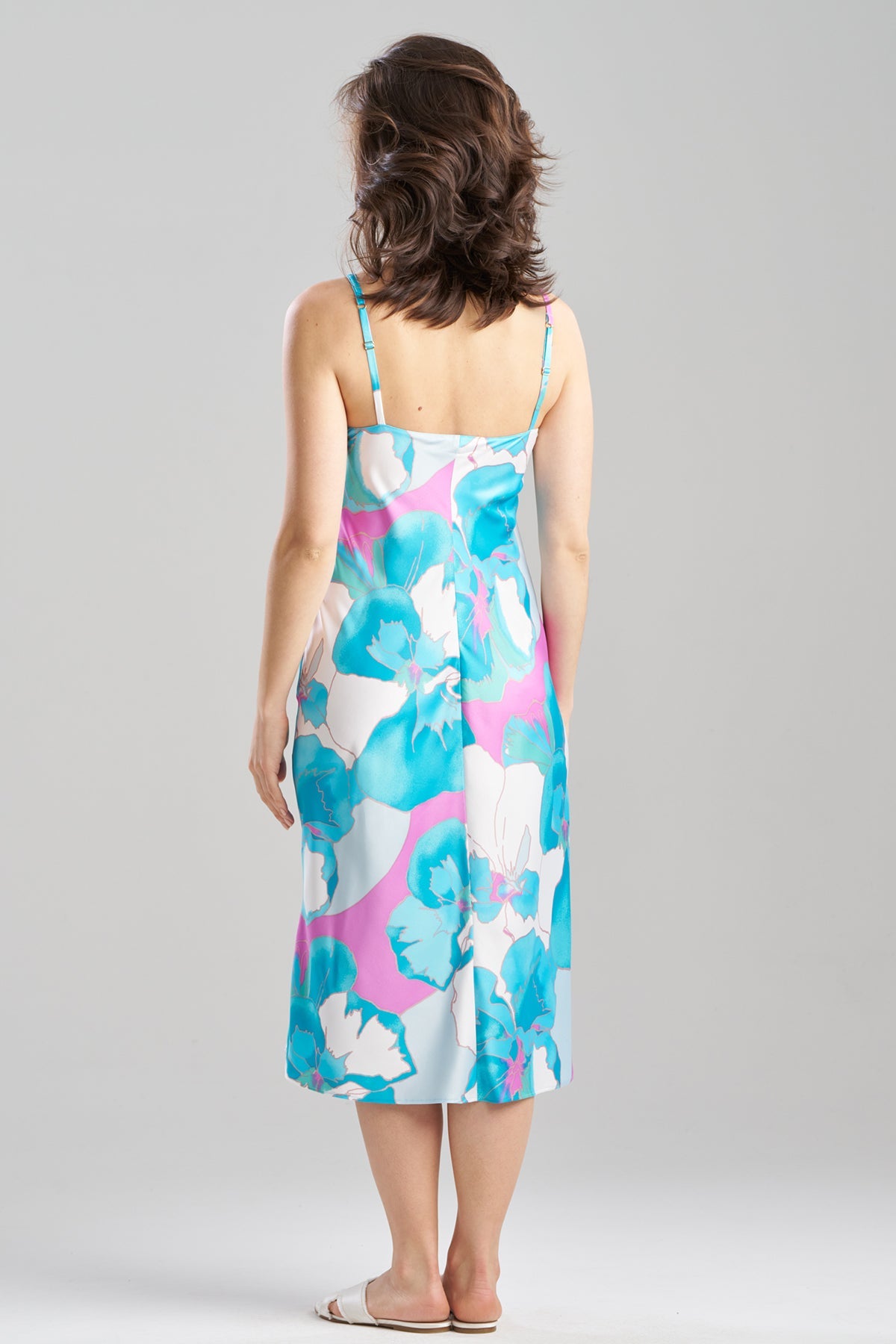 Floria Printed Satin Slip Dress Blue