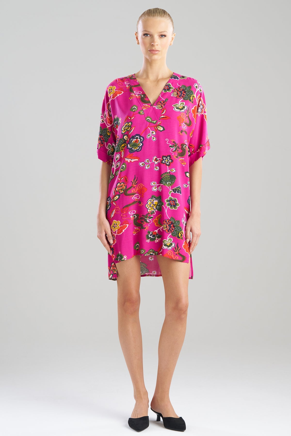 Fleur Dragon Printed Challis Sleepshirt Fleur Dragon Pink
