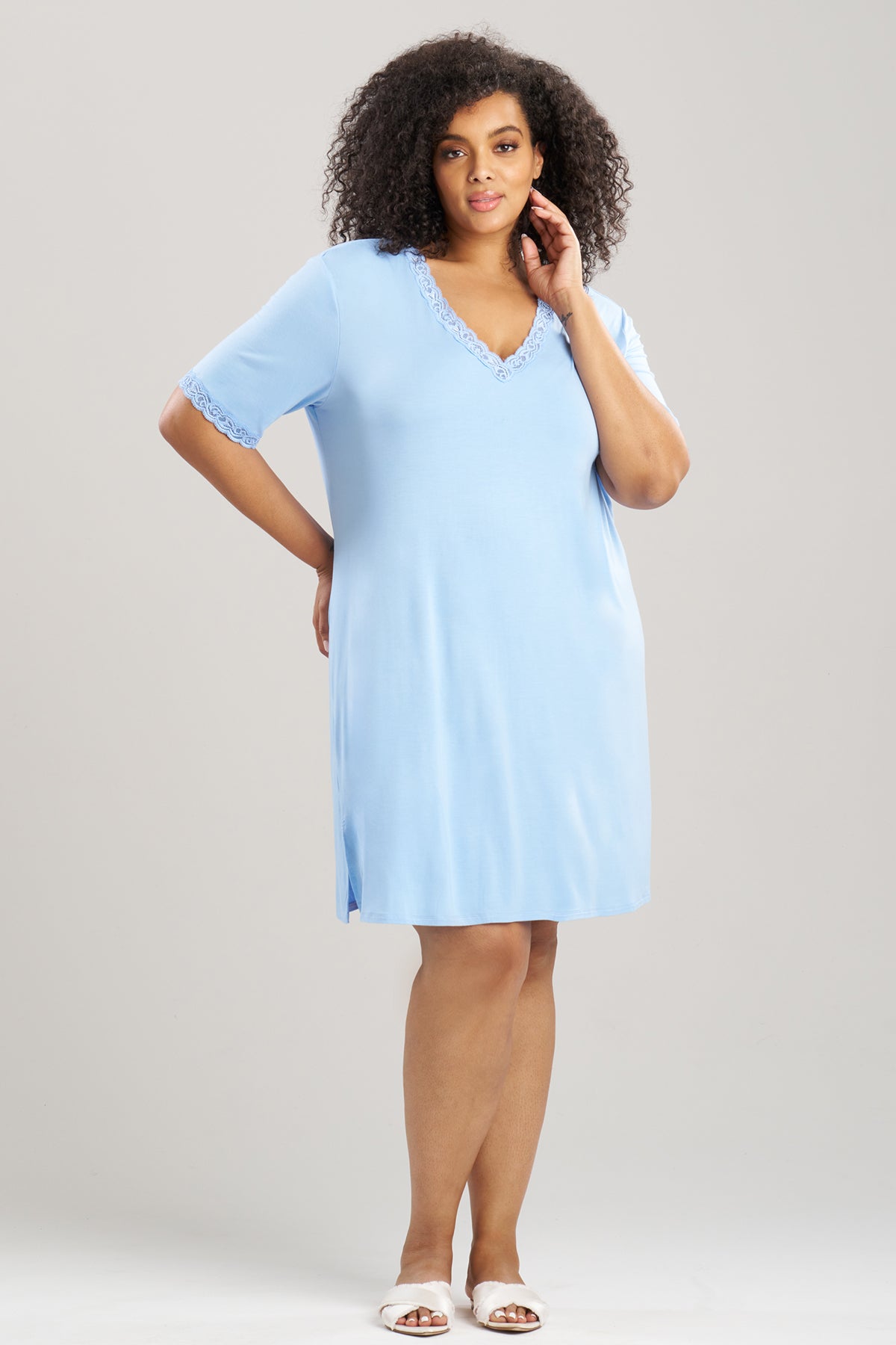 Feathers Essentials Lenzing™ Ecovero™ Viscose Lace Sleepshirt Blue Jay