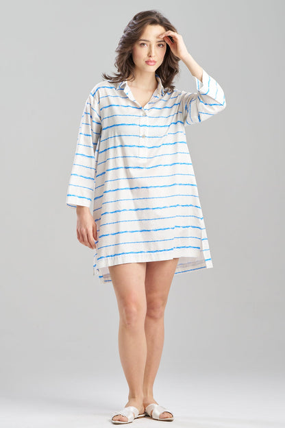 Shibori Cotton Sateen Sleepshirt White Blue Combo