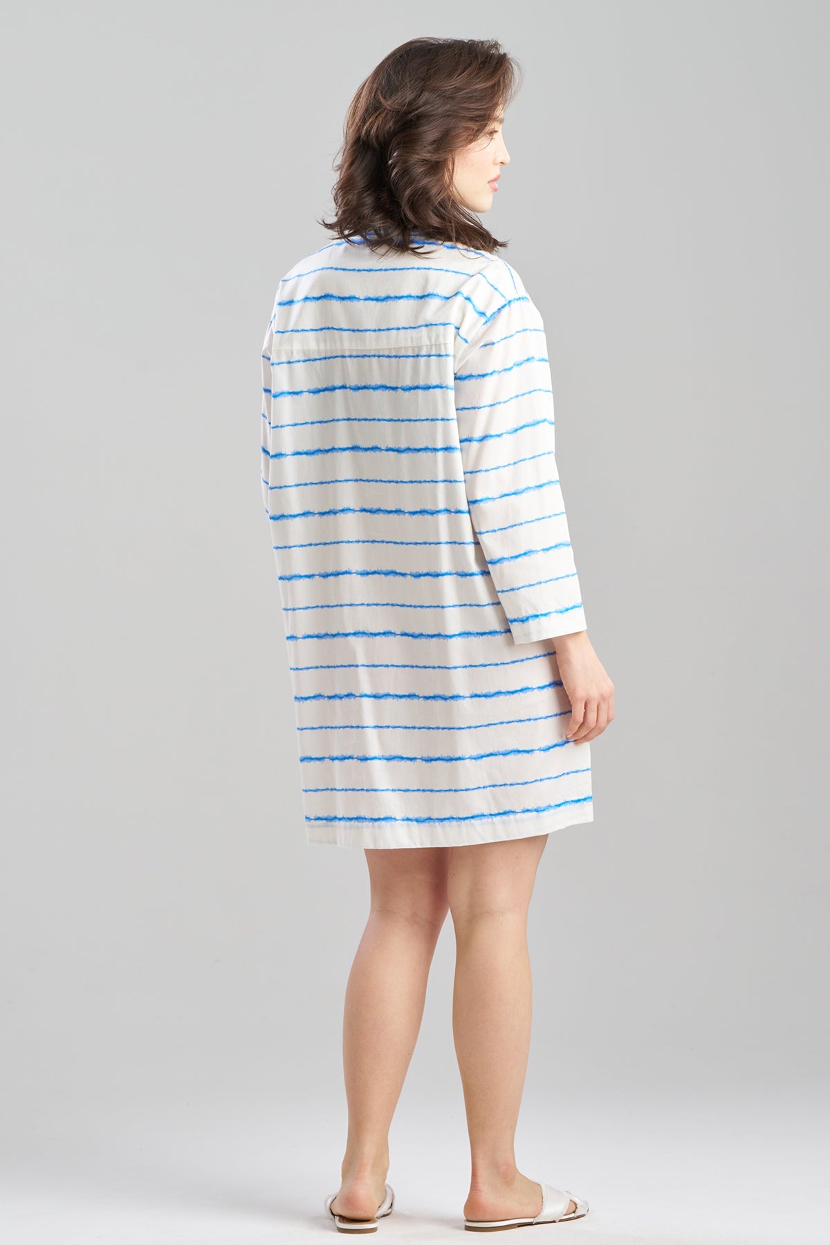 Shibori Cotton Sateen Sleepshirt White Blue Combo