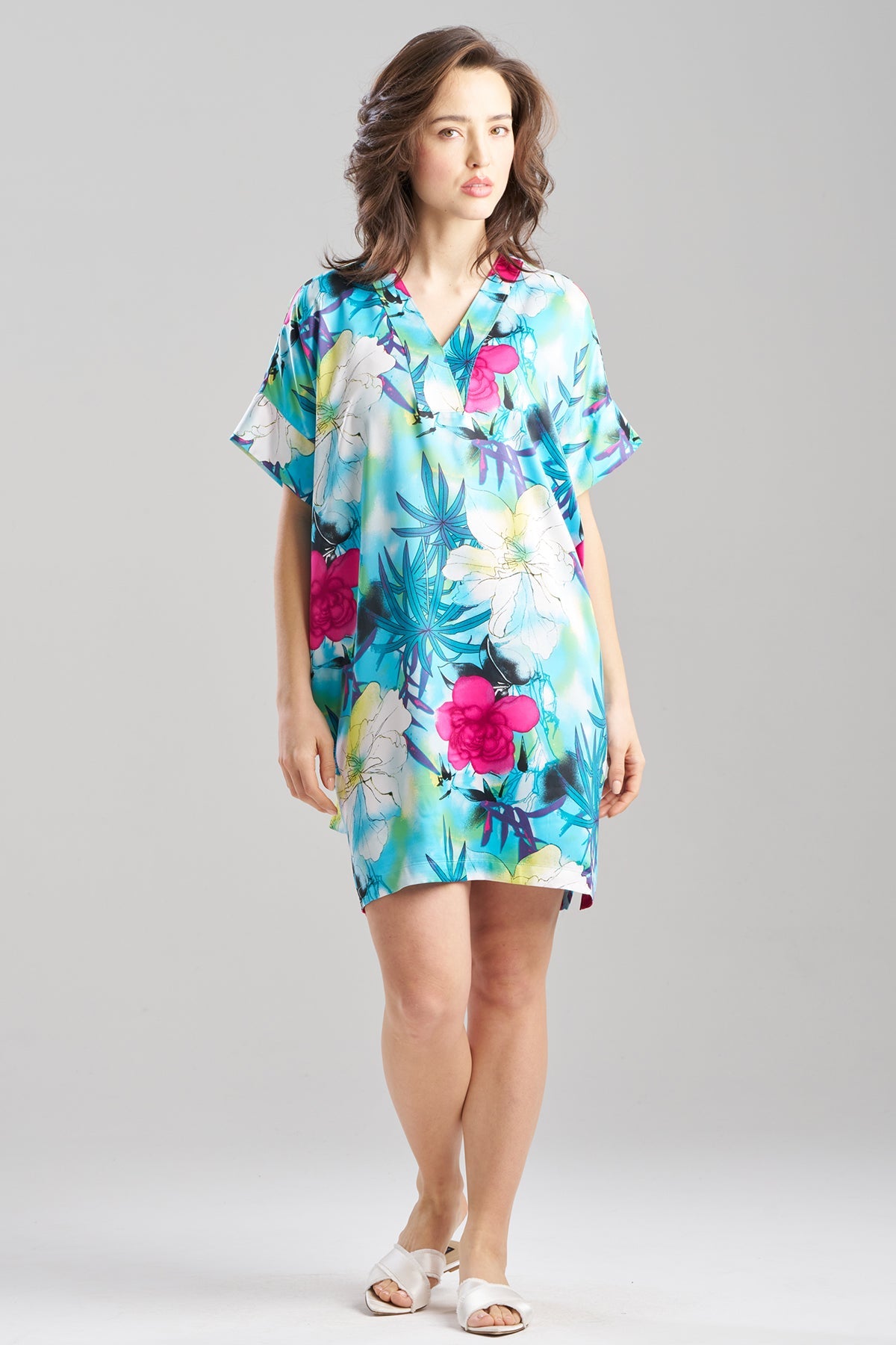 Viva Printed Satin Sleepshirt Teal
