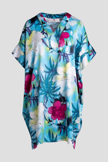 Viva Printed Satin Sleepshirt Teal