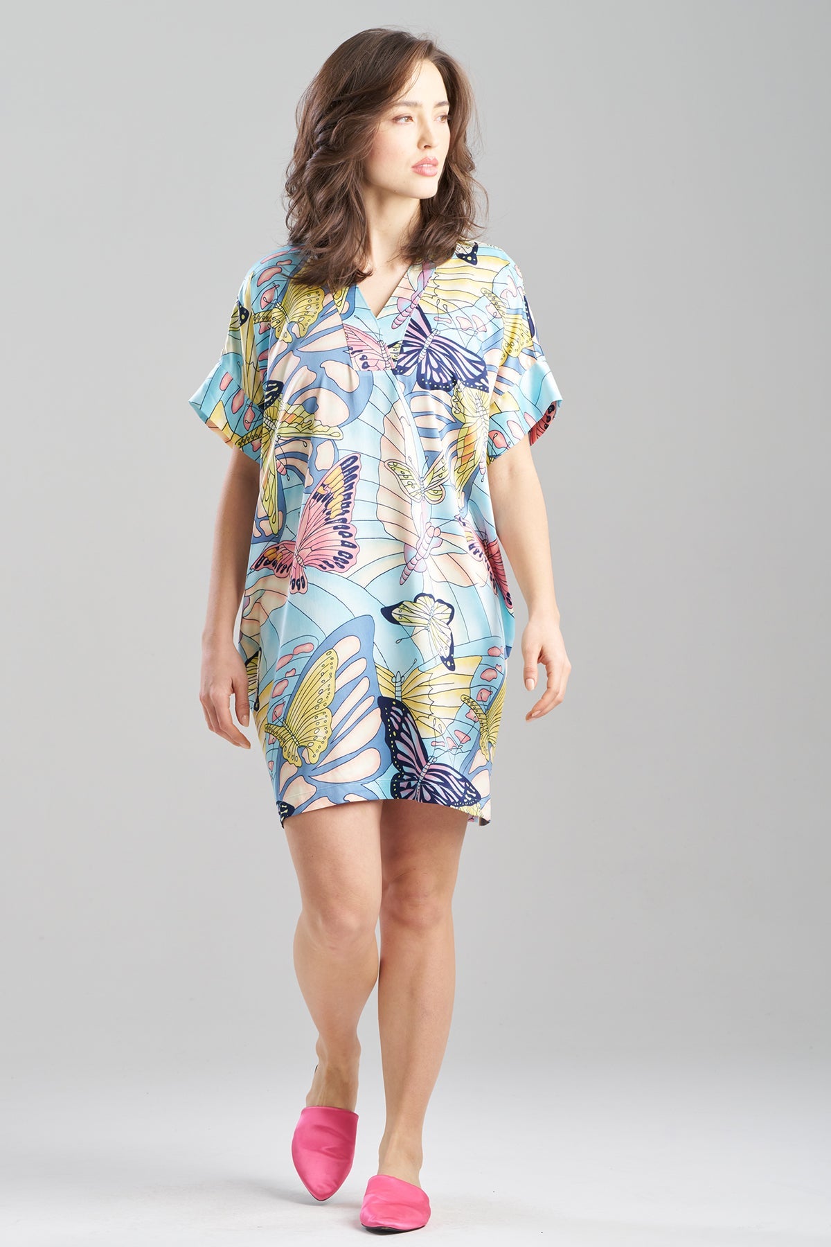 Papillon Printed Satin Sleepshirt Blue