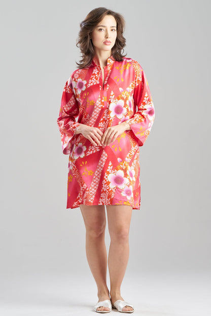 Magnolia Printed Satin Sleepshirt Deep Rasberry