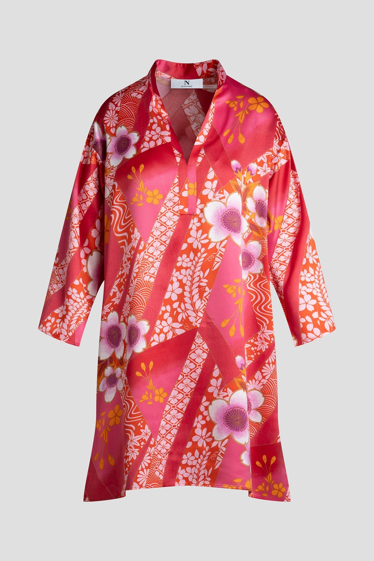 Magnolia Printed Satin Sleepshirt Deep Rasberry