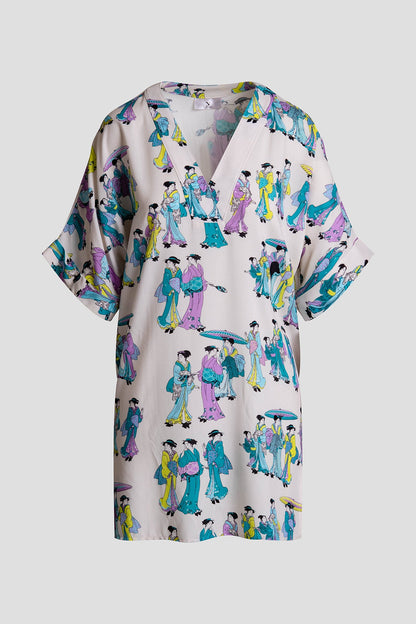 Geisha Challis V-Neck Sleepshirt Alabaster