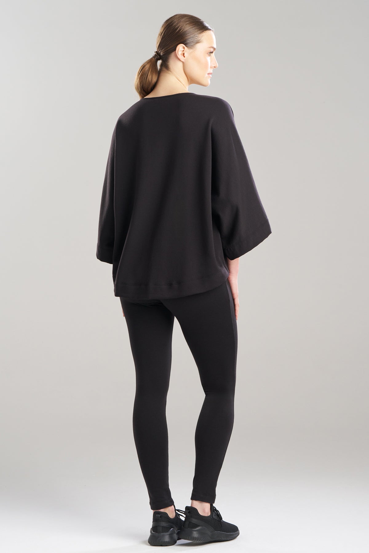 Cocoon Brushed French Terry Dragon Embroidered Kimono Top Black