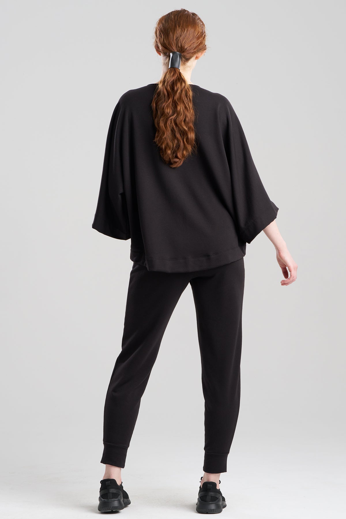 Cocoon Brushed French Terry Dragon Embroidered Kimono Top Black