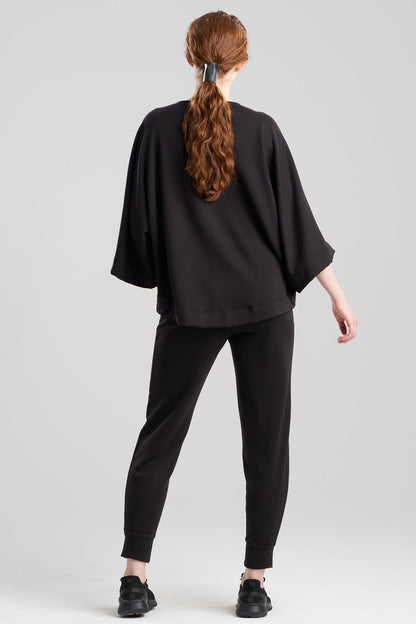 Cocoon Brushed French Terry Dragon Embroidered Kimono Top Black