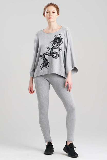 Cocoon Brushed French Terry Dragon Embroidered Kimono Top Ht. Grey