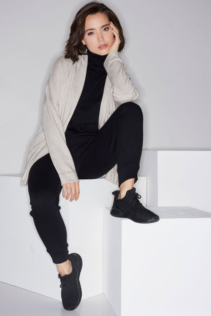 Himalaya Sweater Knit Mock Neck Top Black