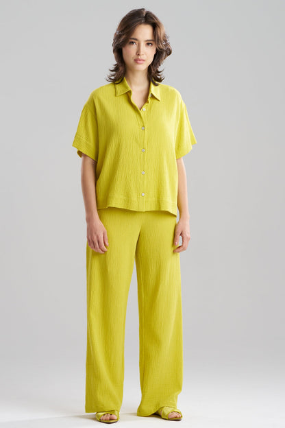 Onsen Cotton Button Down Shirt Chartreuse
