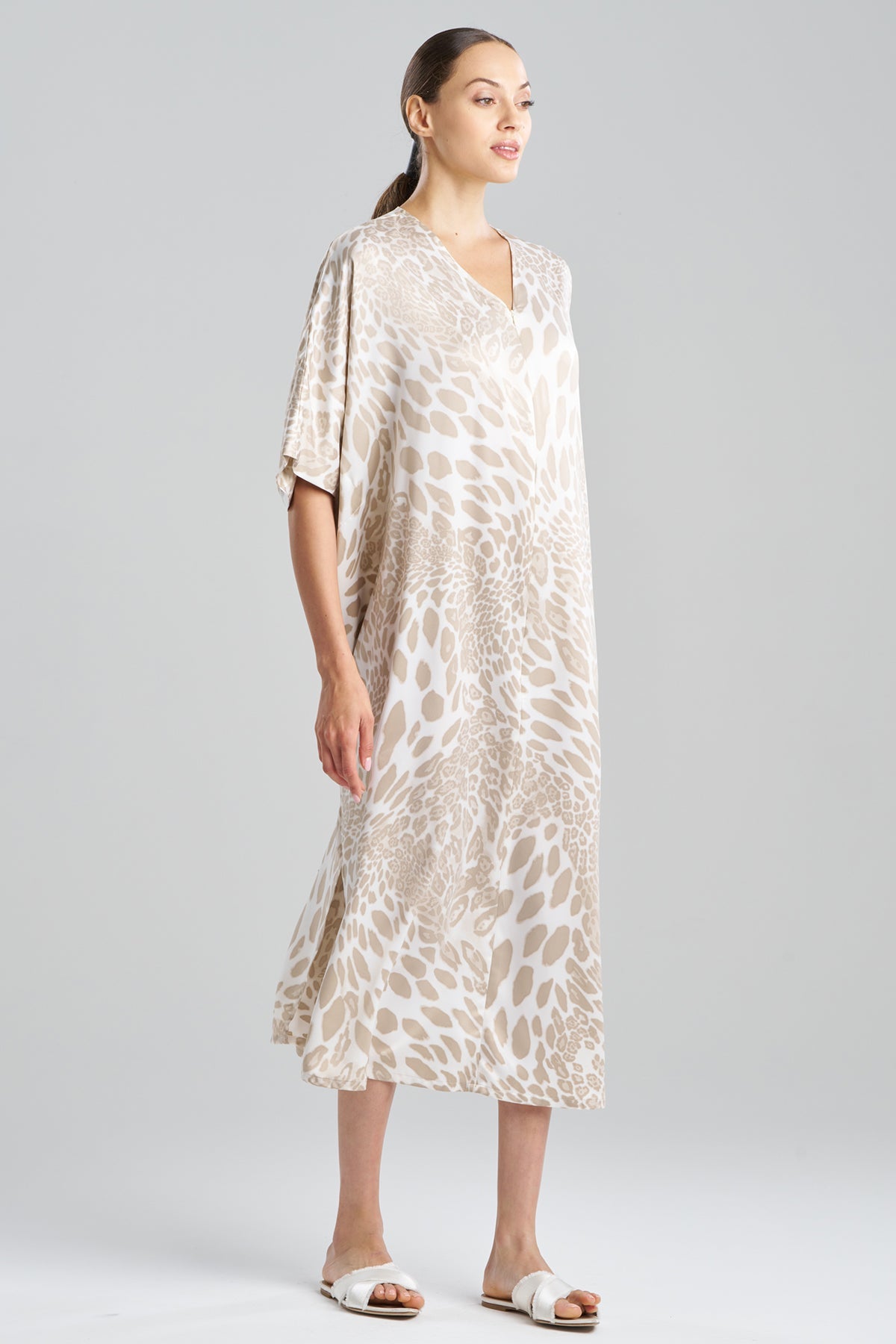 Buy Luxe Leopard Zip Caftan in Sand Taupe Online Sand Taupe
