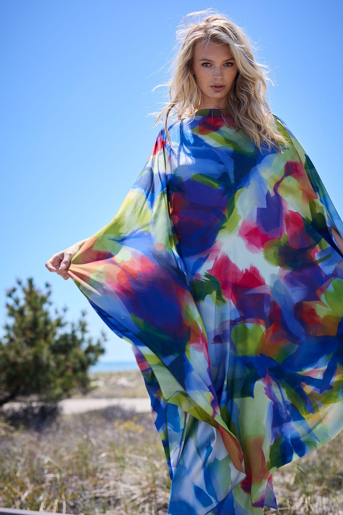 Kumo Printed Stretch Satin Caftan Kumo Multi