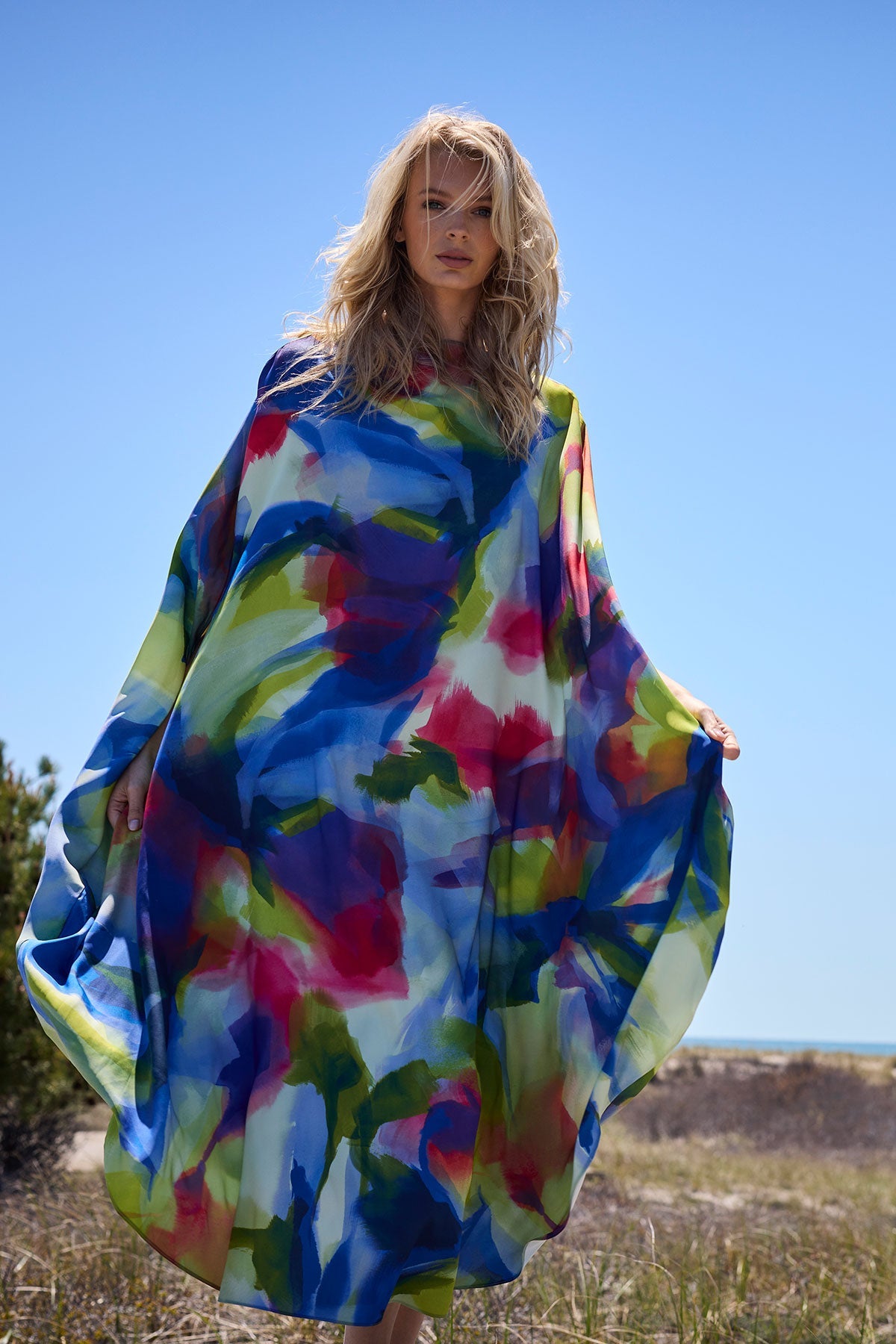 Kumo Printed Stretch Satin Caftan Kumo Multi