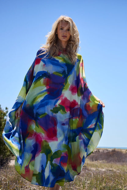 Kumo Printed Stretch Satin Caftan Kumo Multi