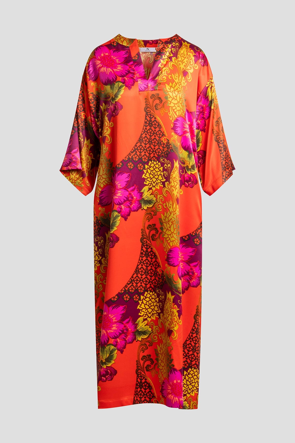 Harvest Printed Satin Slim Caftan Harvest Orange