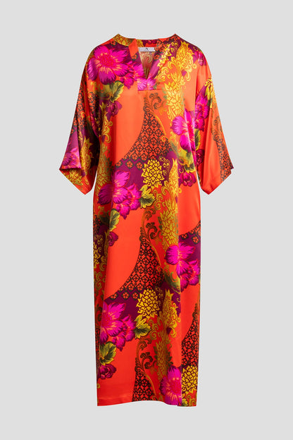 Harvest Printed Satin Slim Caftan Harvest Orange