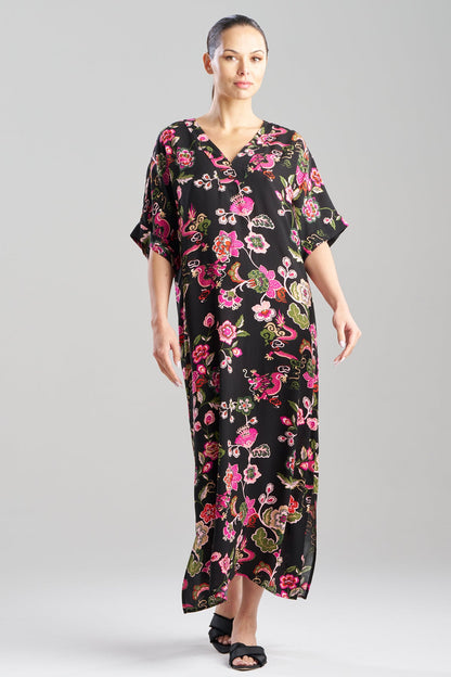 Fleur Dragon Printed Challis Dolman Caftan Fleur Dragon Black
