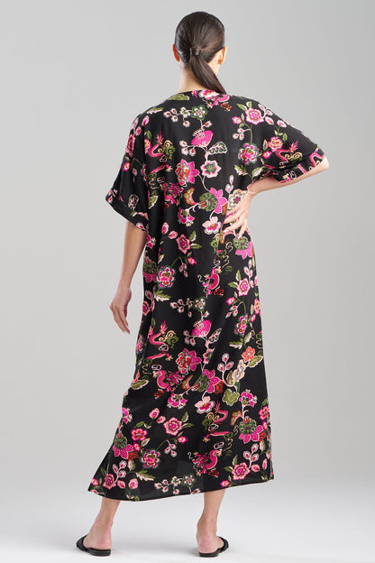 Fleur Dragon Printed Challis Dolman Caftan Fleur Dragon Black