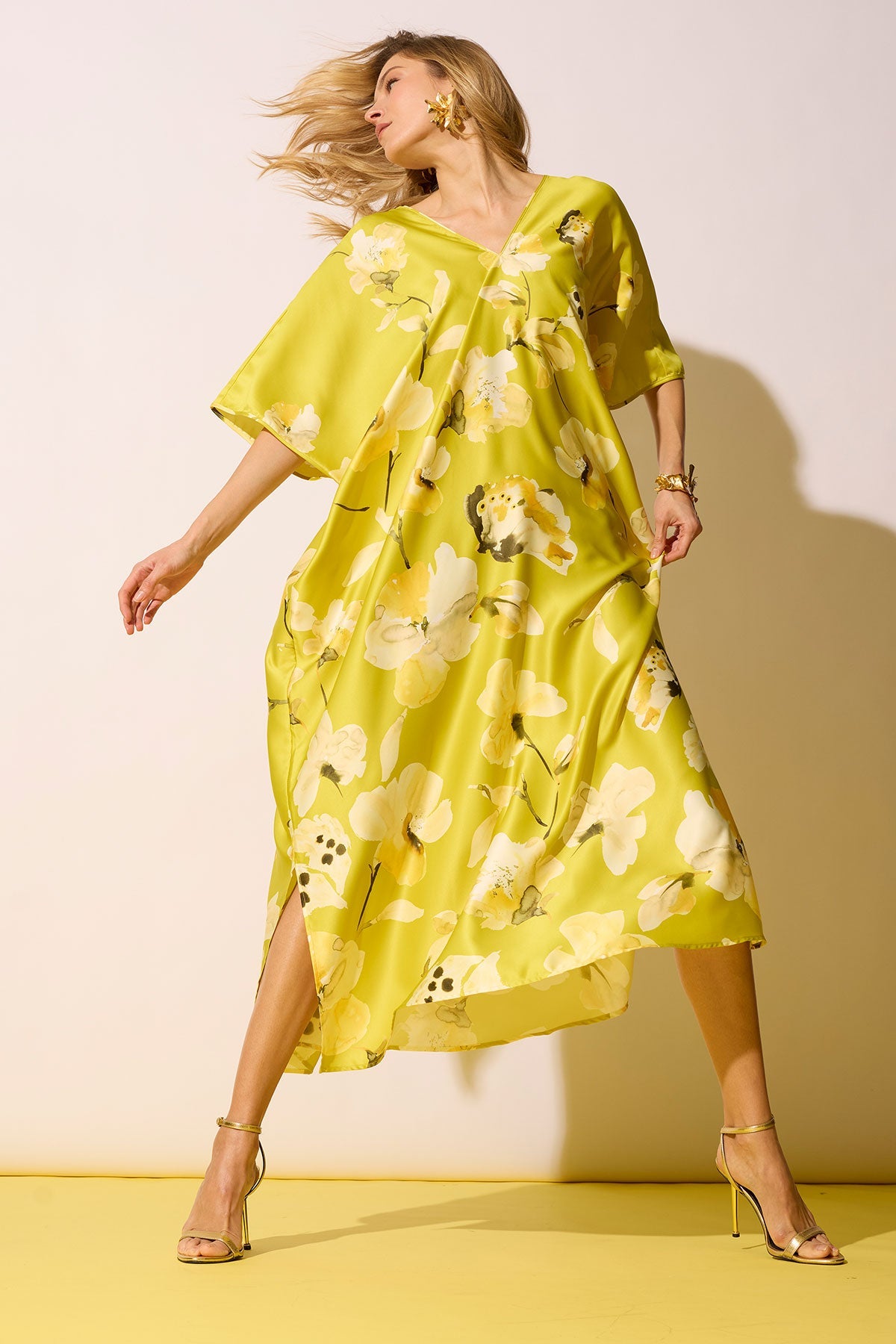 Aurelia Charmeuse Caftan Chartreuse