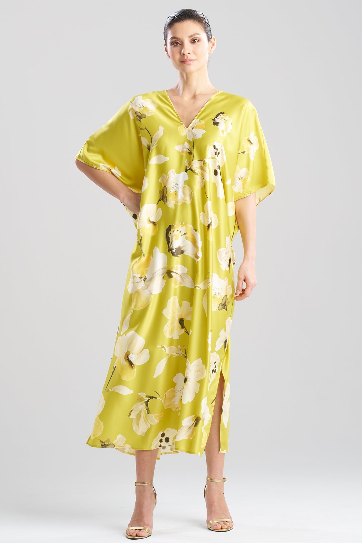 Aurelia Charmeuse Caftan Chartreuse
