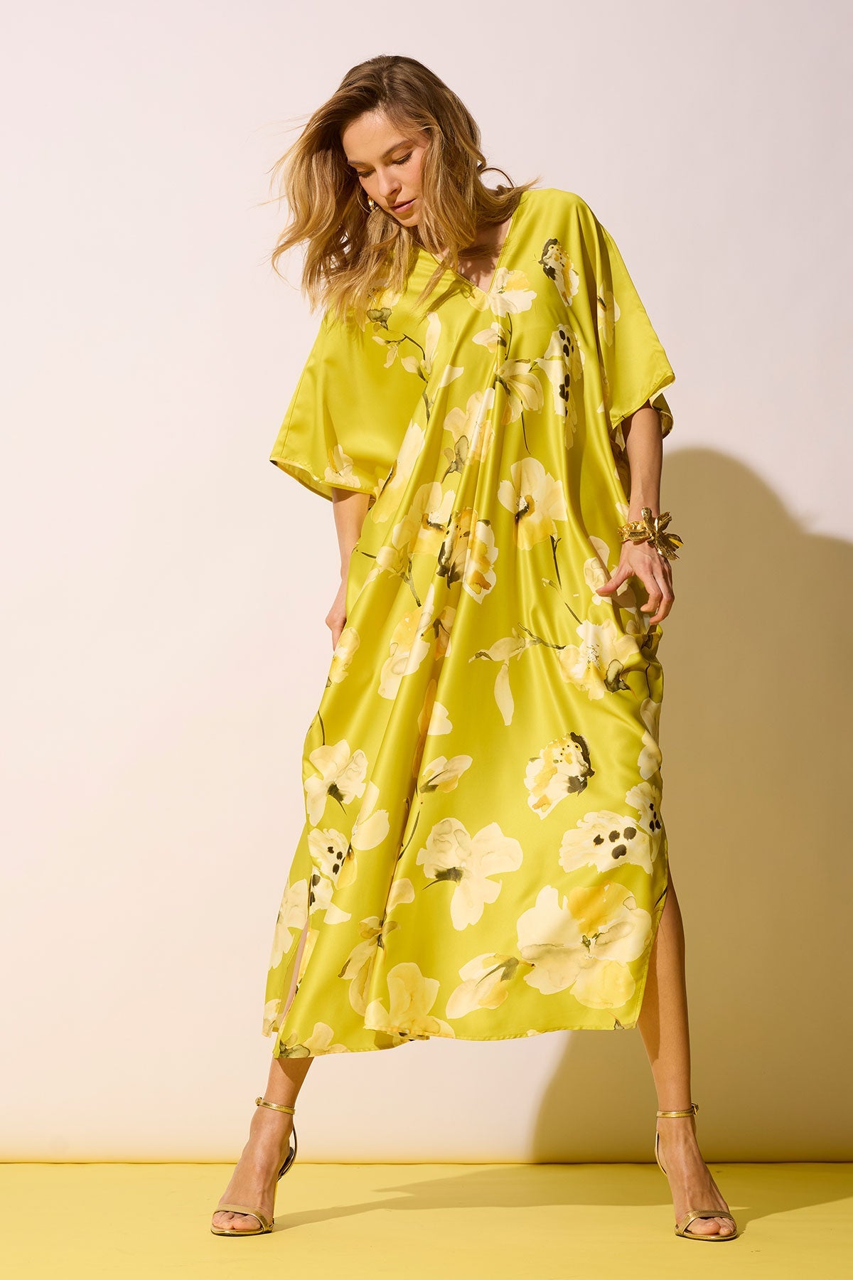 Aurelia Charmeuse Caftan Chartreuse