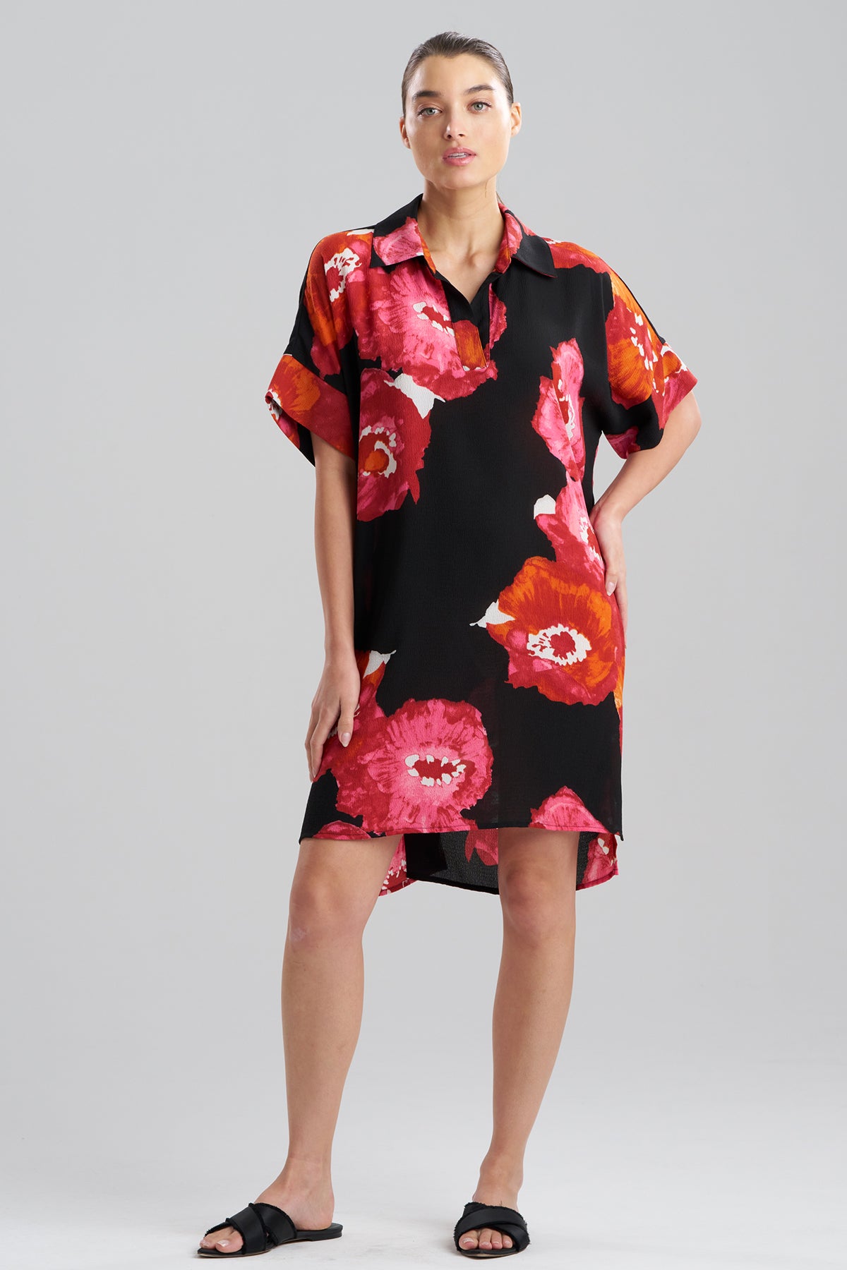 Bold Poppy Crinkle Dolman Shirtdress Red