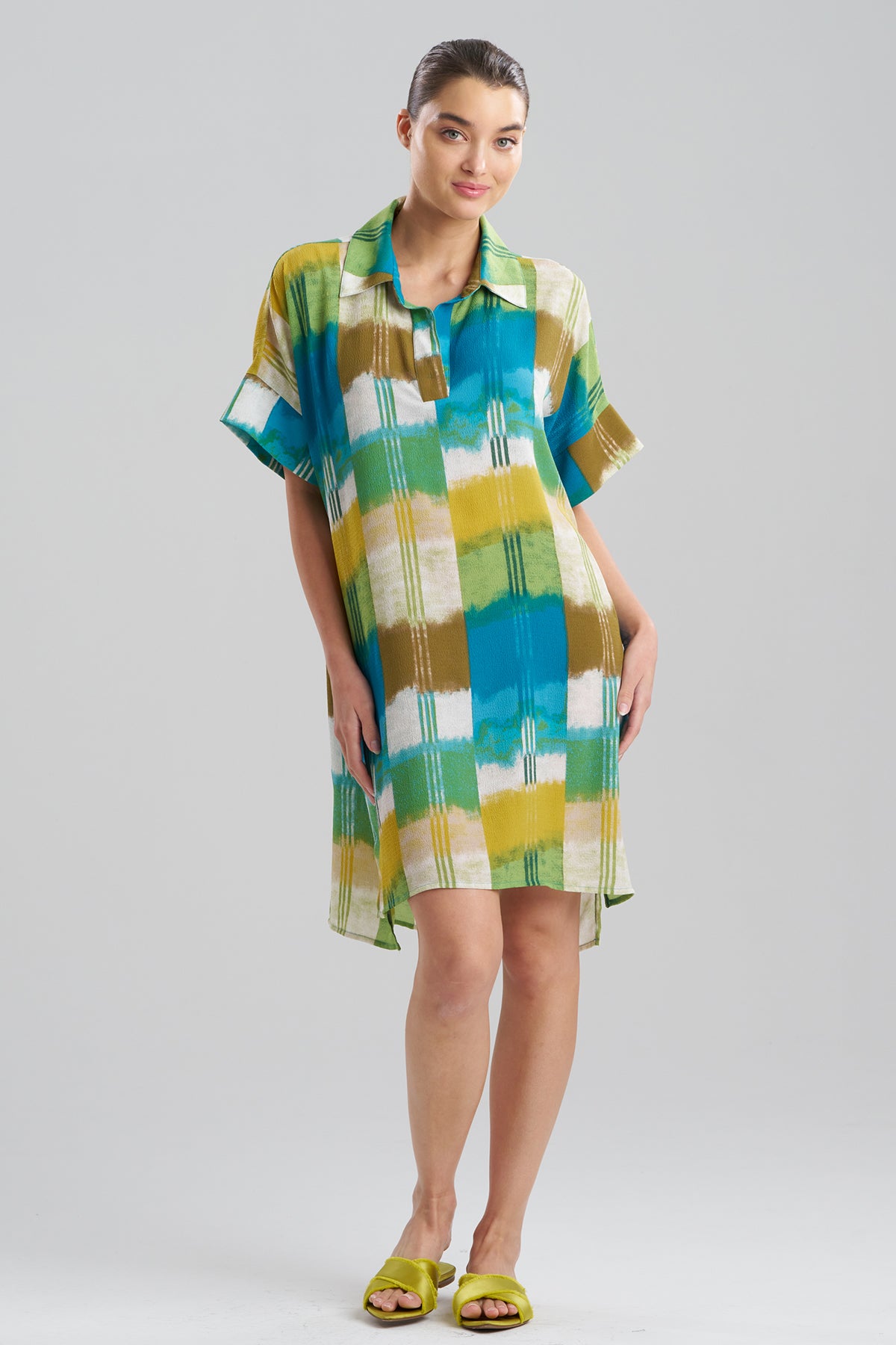 Sunset Crinkle Dolman Shirtdress Green Multi