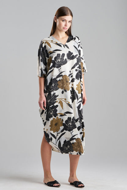 Buy Peony Blossom V-Neck Caftan in Neutral Online Neutral