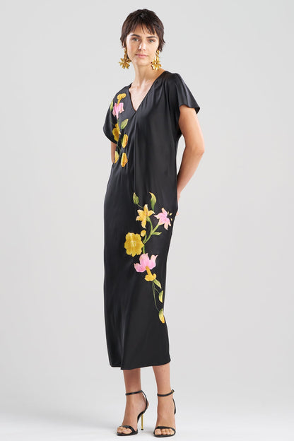 Satin Essentials Embroidered Short Sleeve Caftan Black