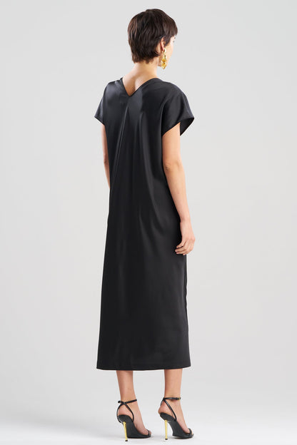 Satin Essentials Embroidered Short Sleeve Caftan Black