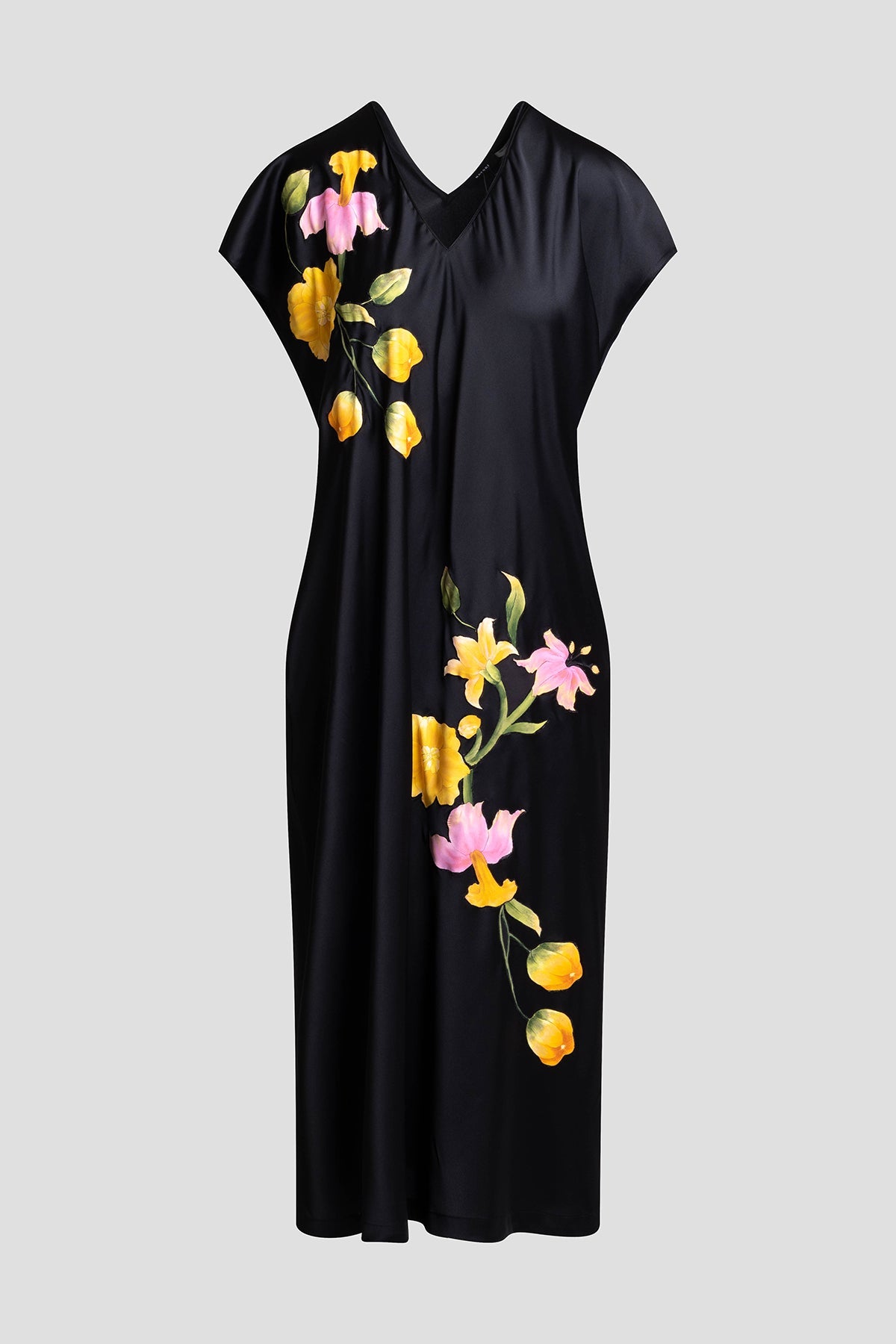 Satin Essentials Embroidered Short Sleeve Caftan Black