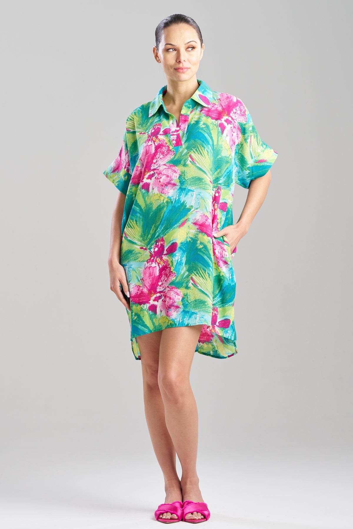 Tropic Crinkle Dolman Shirtdress Green Multi