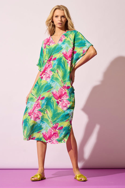 Tropic Crinkle Caftan Green Multi
