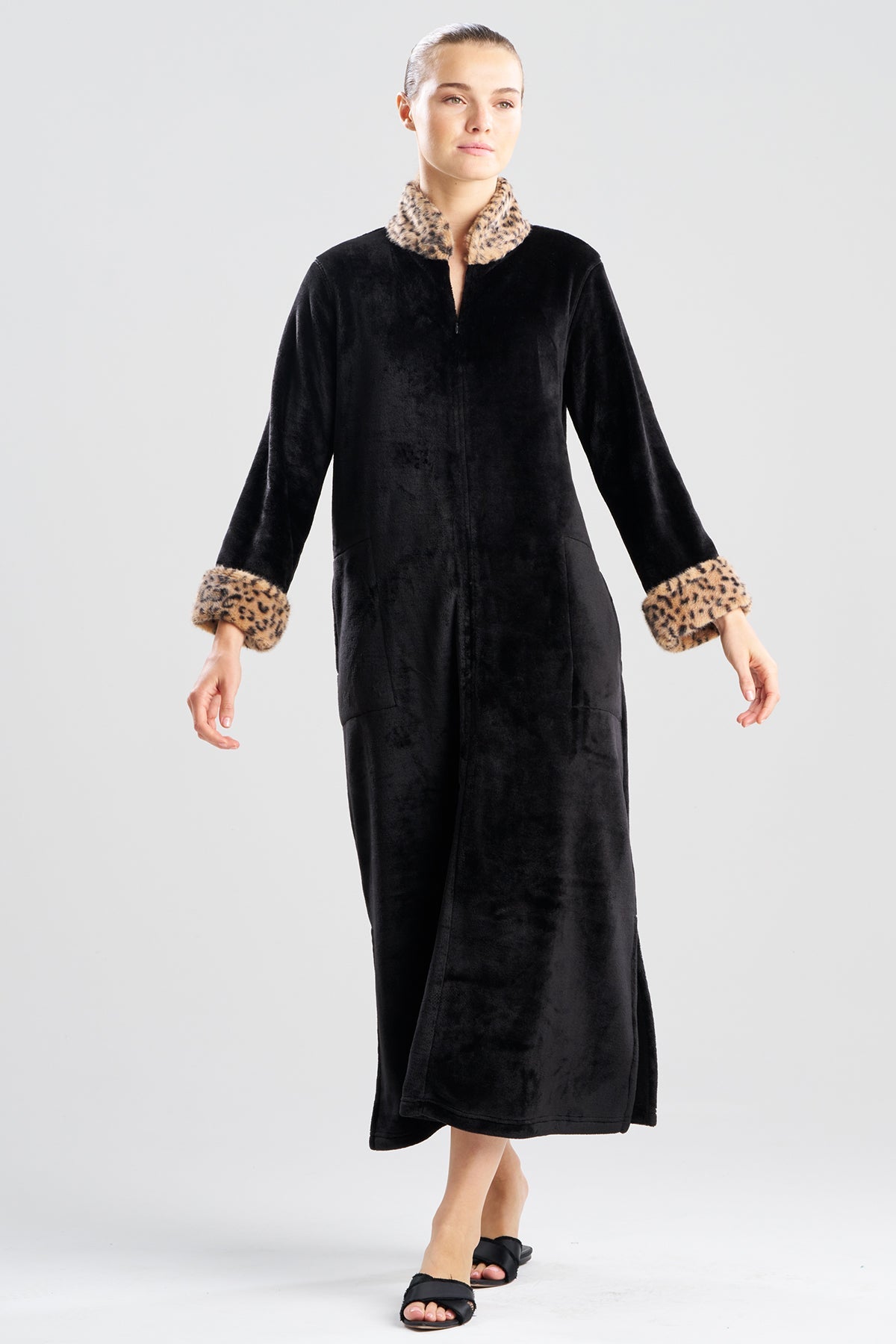 Buy Plush Lynx Mandarin Zip Lounger in Black Online Black