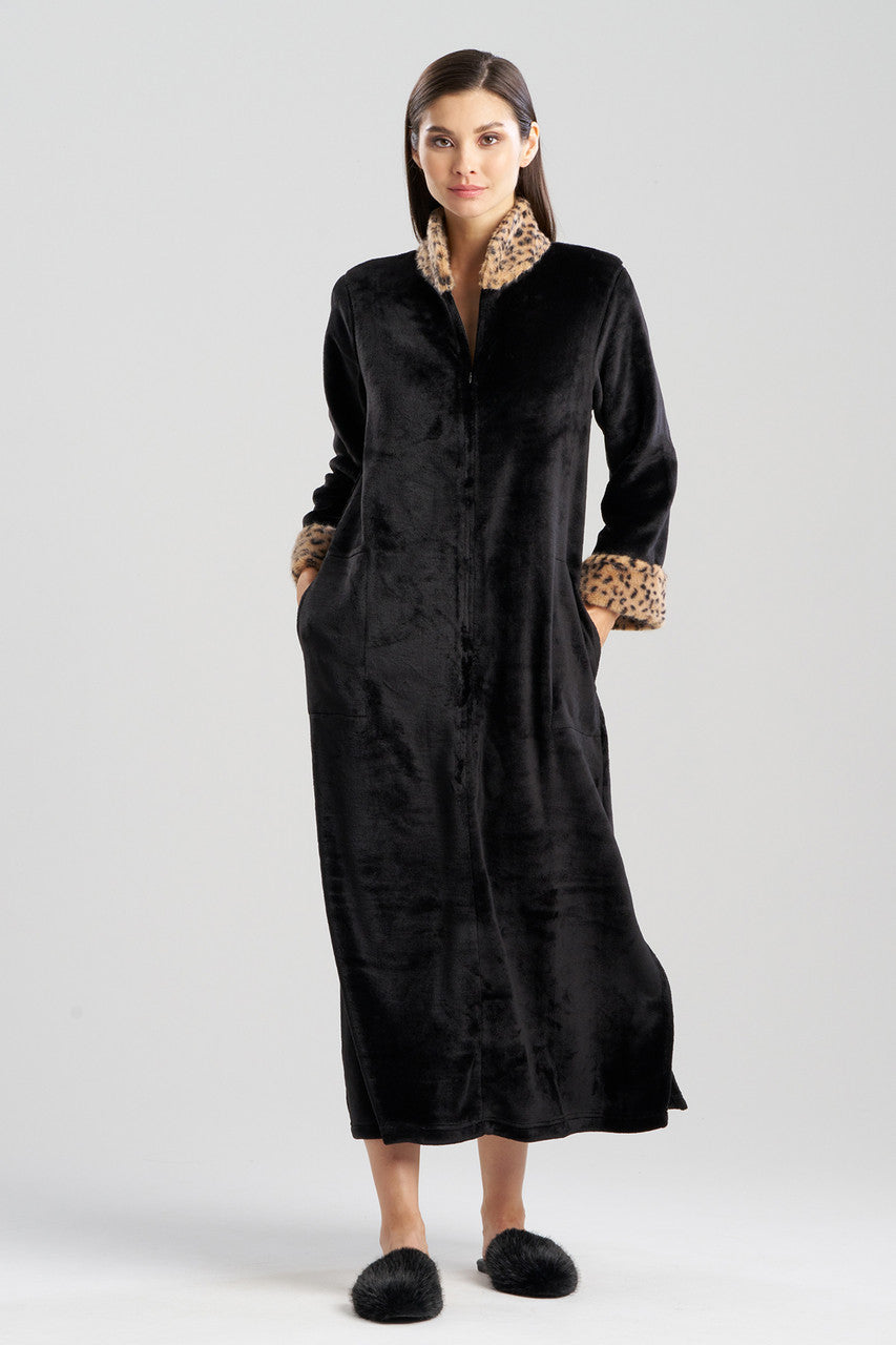 Buy Plush Lynx Mandarin Zip Lounger in Black Online Black