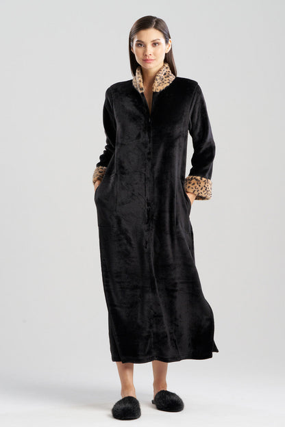 Buy Plush Lynx Mandarin Zip Lounger in Black Online Black