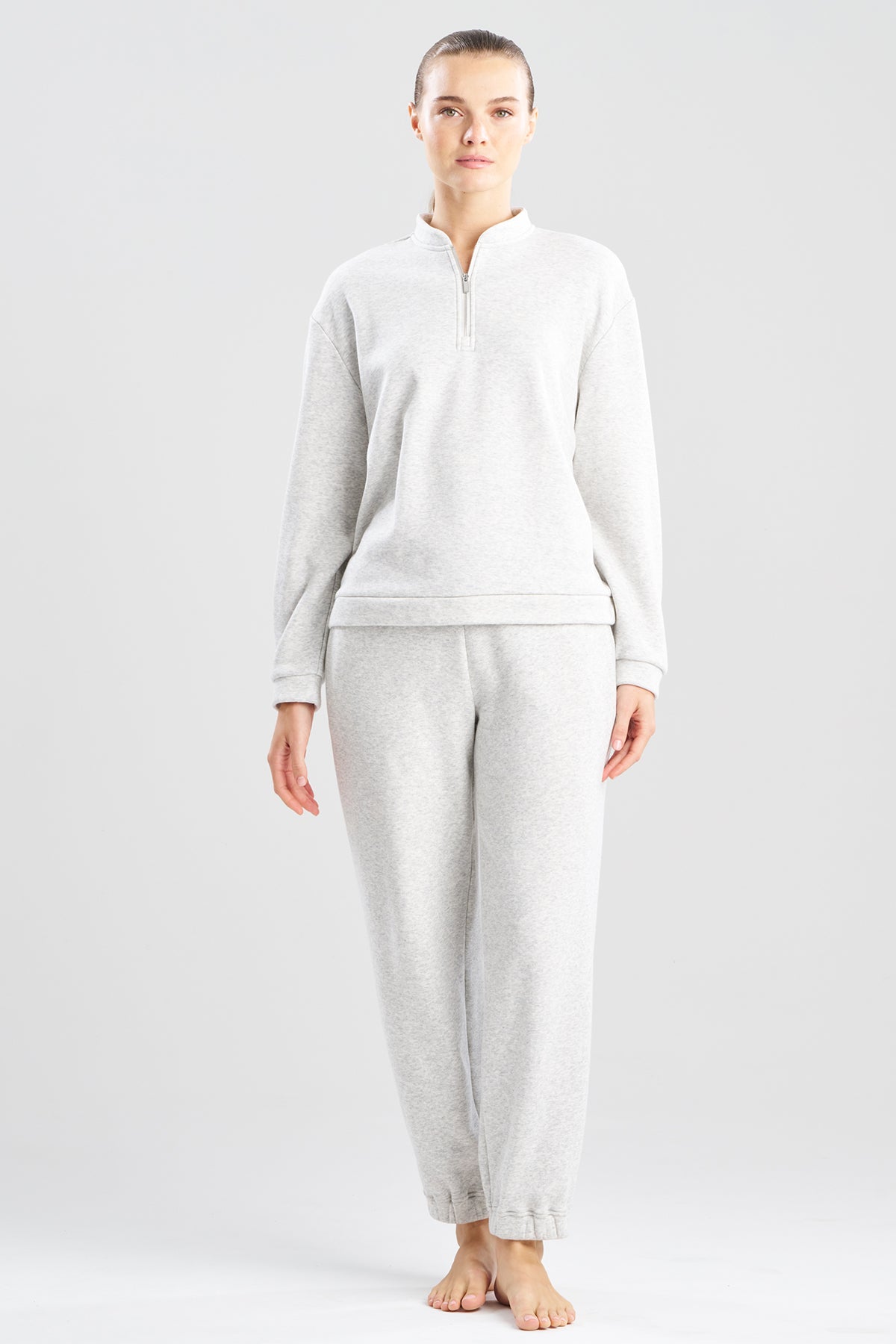 Nova Cozy Brushed Knit Everywhere Zip Up Top Light Heather Grey