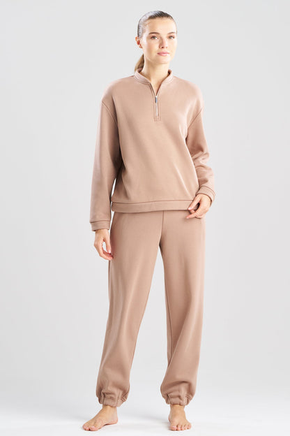 Nova Cozy Brushed Knit Everywhere Zip Up Top Latte