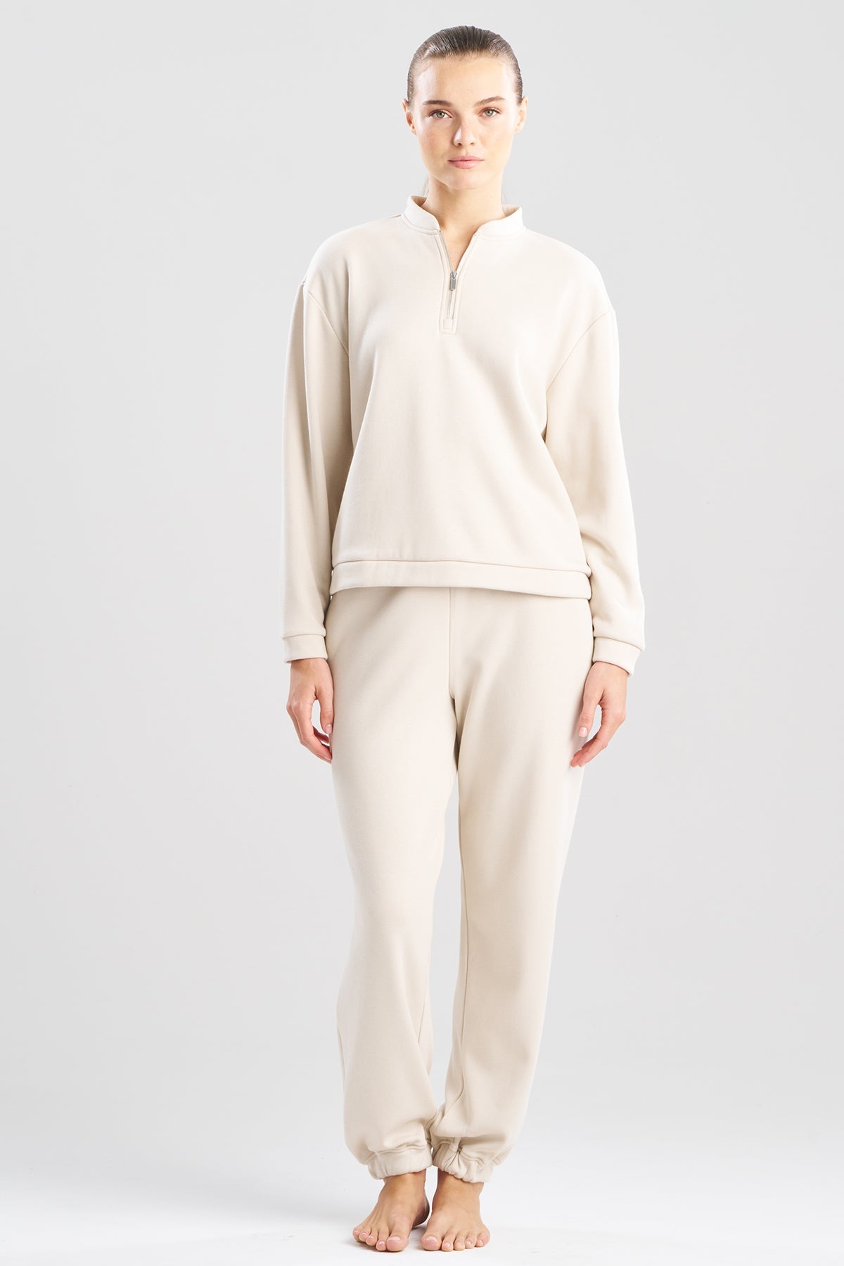 Nova Cozy Brushed Knit Everywhere Zip Up Top Ecru