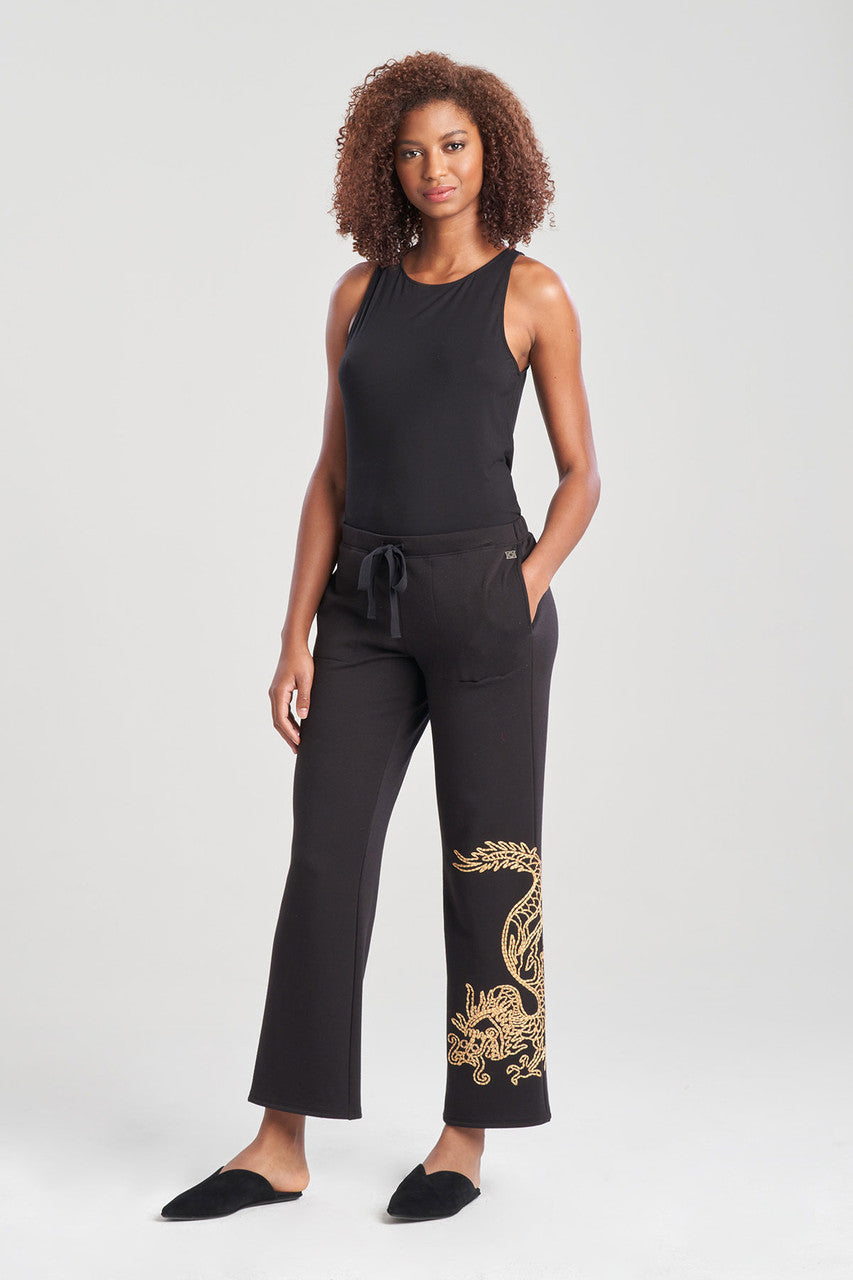 Buy Cocoon Embroidered Dragon Straight Leg Pants in Black Online Black