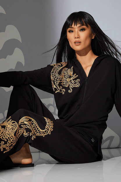 Buy Cocoon Embroidered Dragon Straight Leg Pants in Black Online Black