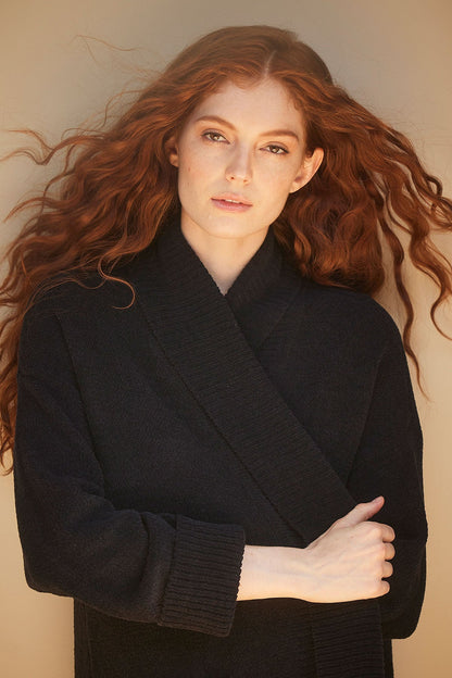 Buy Aura Solid Chenille Cardigan in Black Online Black
